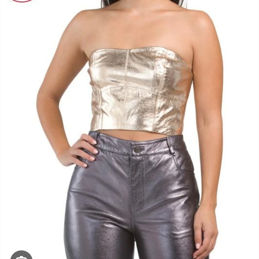 Walter Baker Tanvi Metallic Gold 100% Lamb Leather Strapless Corset Top XS